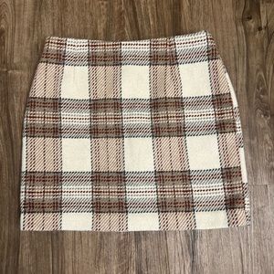 H&M Cream Checked Mini Skirt Size 6 Wool